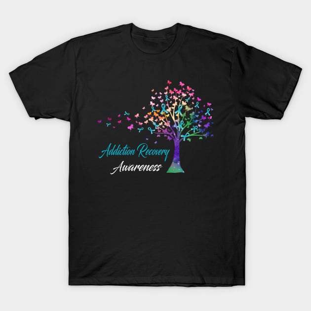 Tree Ribbons Addiction Recovery Awareness Support Addiction Recovery Warrior Gifts T-Shirt by ThePassion99